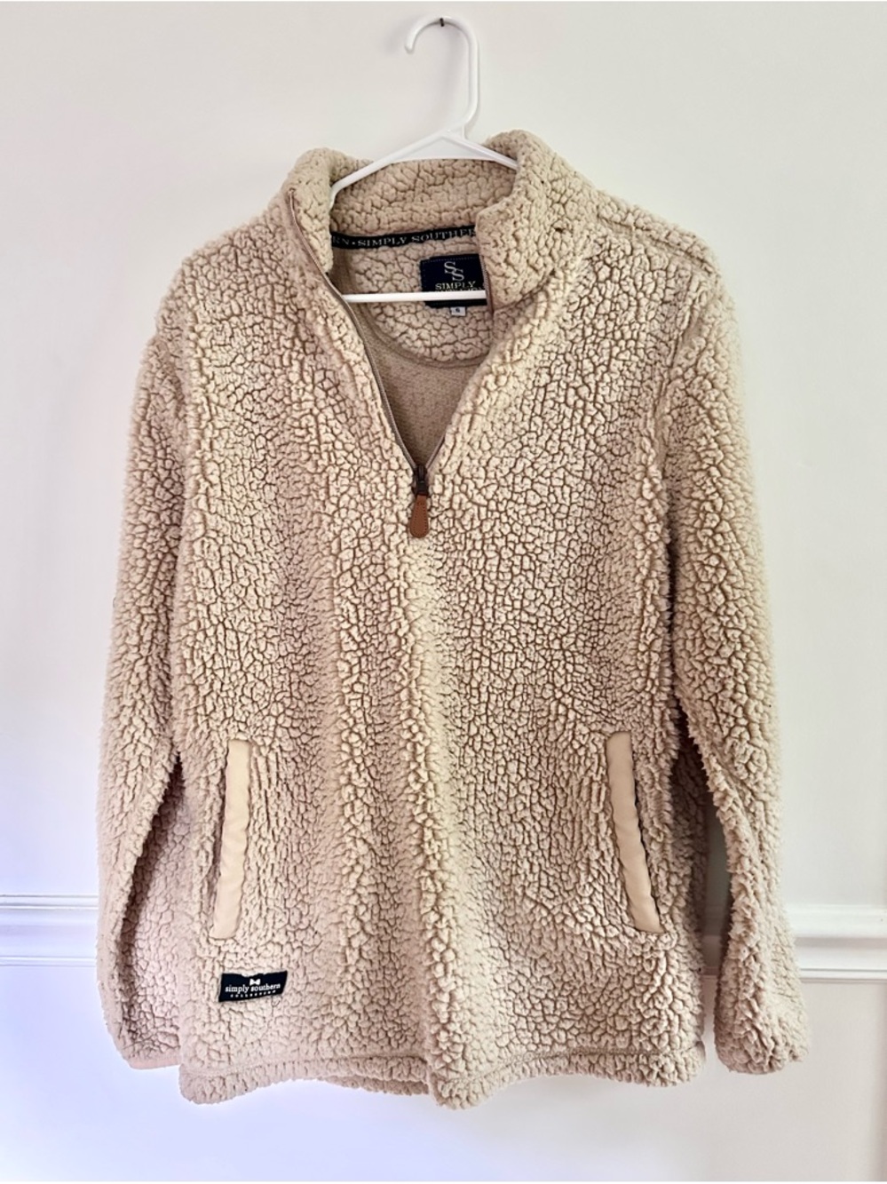 Simply Southern Sherpa Pullover Small Tan Fuzzy Teddy Fleece Jacket Cozy Soft